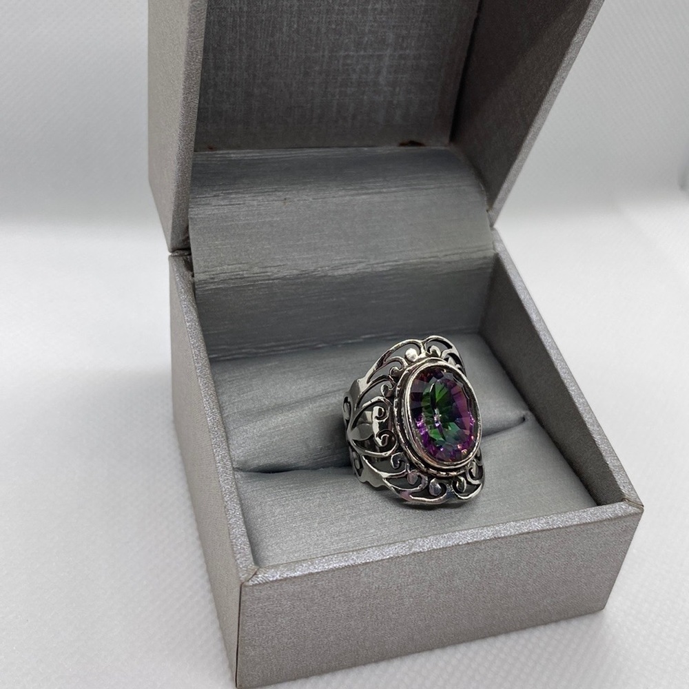 Purple Green Mystic Fire Quartz Gem Ring .925 Sterling SILVER Ring